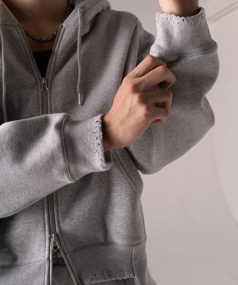 短丈断ズレダメージフルジップパーカー【GRAY】 | Mr.Creape