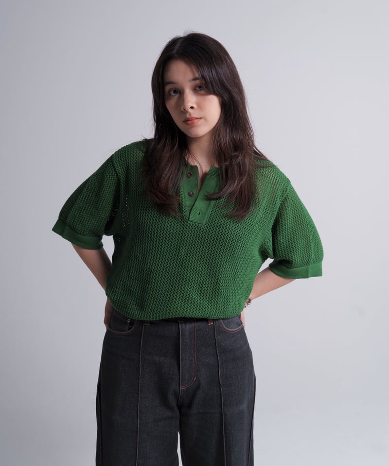 open knit polo【GREEN】 | Mr.Creape