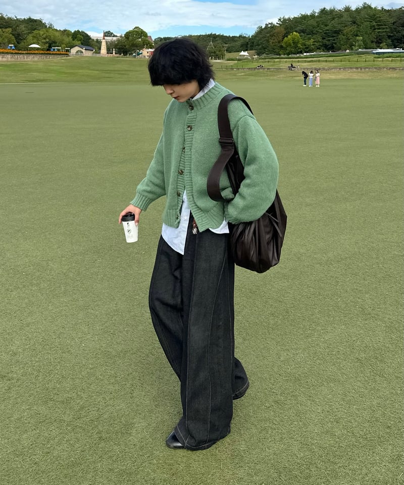 Crew Neck Cardigan【GREEN】 | Mr.Creape