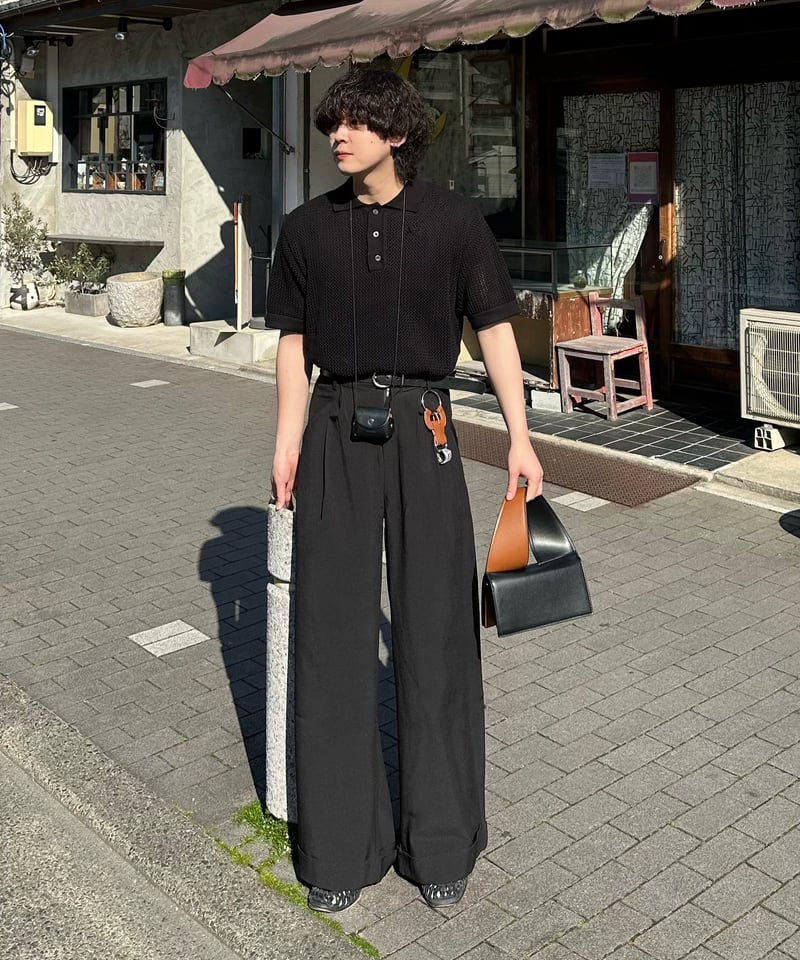open knit polo【BLACK】 | Mr.Creape