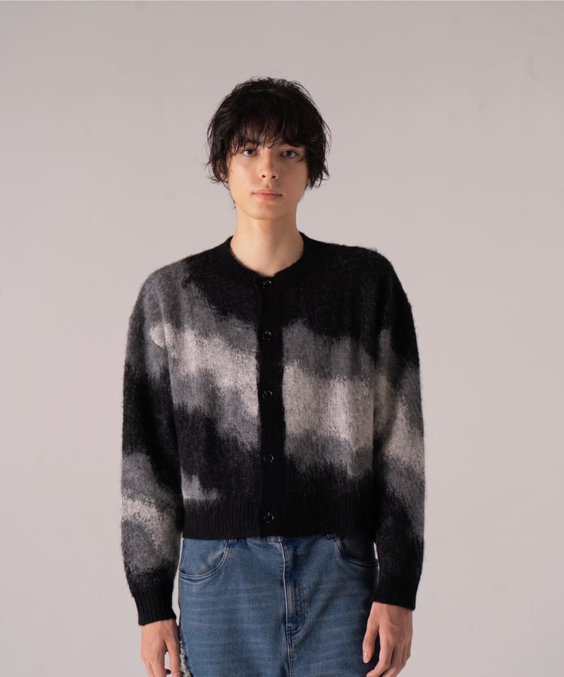 短丈モヘアグラデーションカーディガン【BLACK】 | Mr.Creape 短丈モヘアグラデーションカーディガン【BLACK】 | Mr.Creape