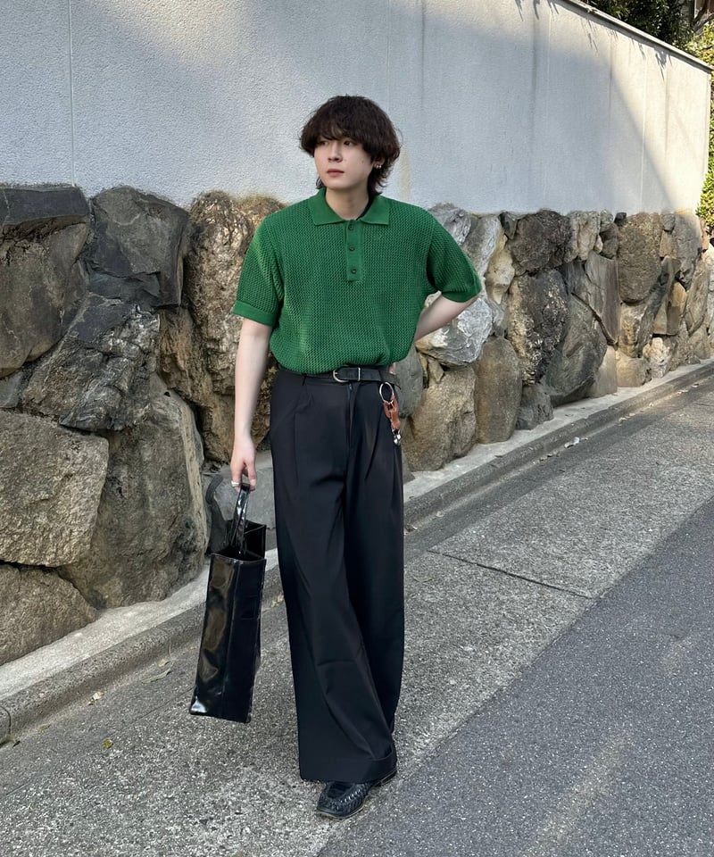 Graphpaper ニットポロ　グリーン open knit polo【GREEN】 | Mr.Creape