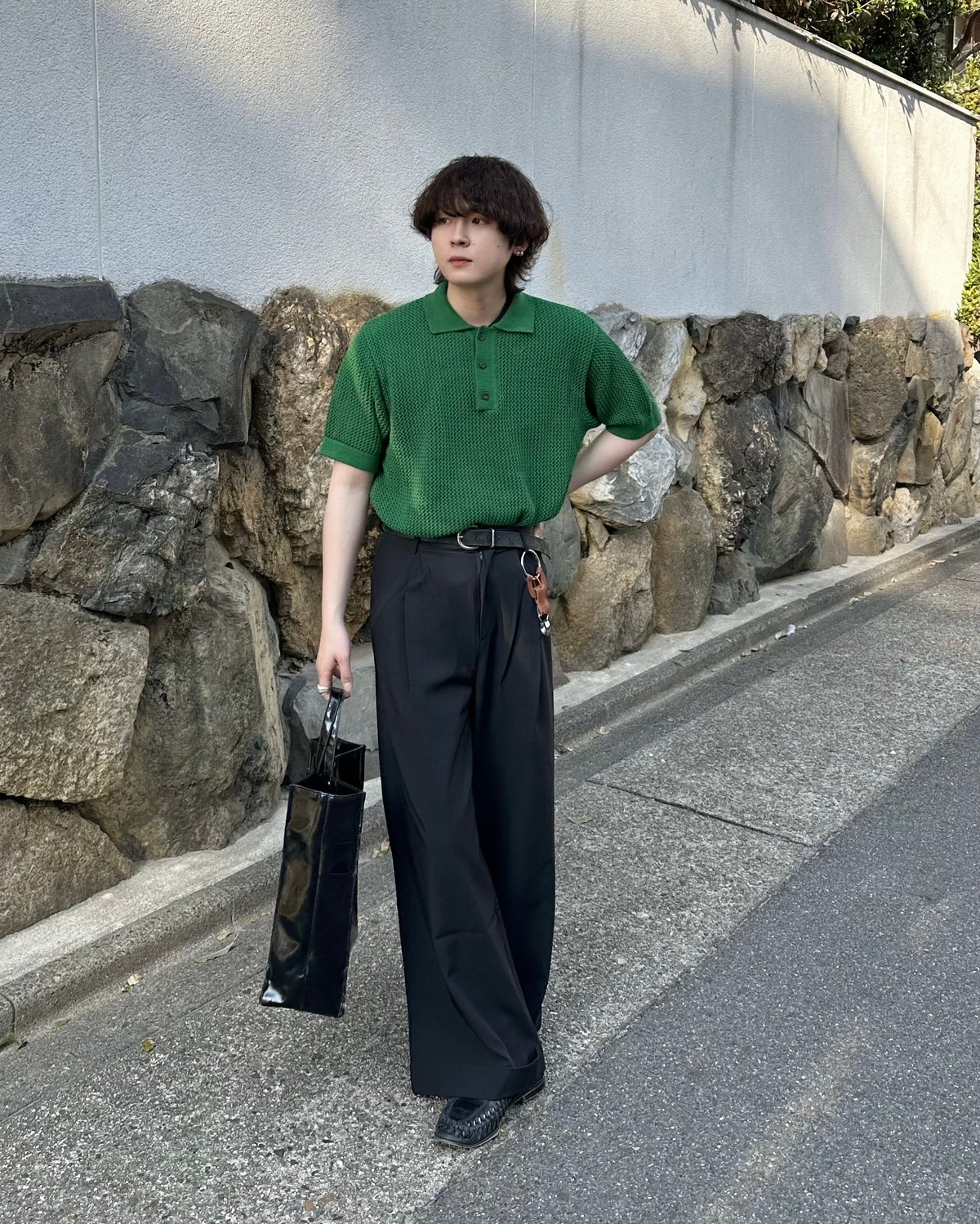 open knit polo【GREEN】 | Mr.Creape