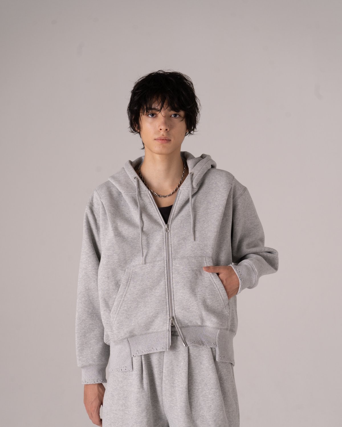 (キャサリン)ぬい服 シンプルパーカー(単色グレー)被れないタイプ スウェット パーカー フルジップ ZIPパーカー 無地 長袖 子供 ジュニア