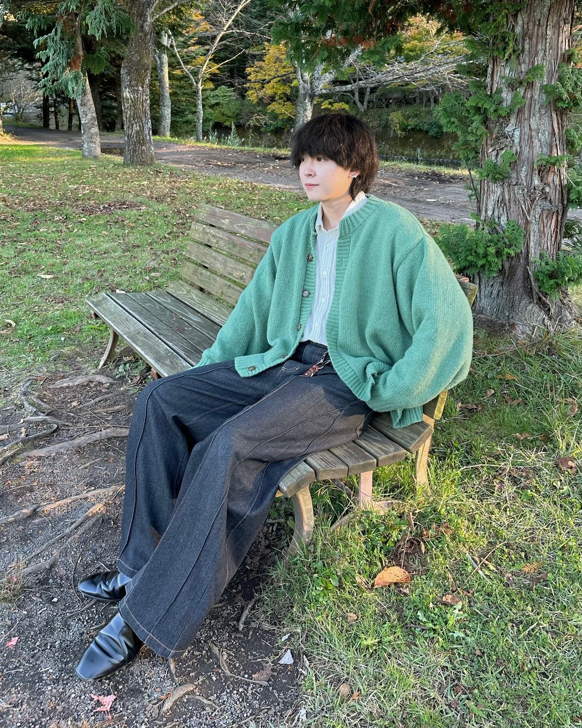 Crew Neck Cardigan【GREEN】 | Mr.Creape