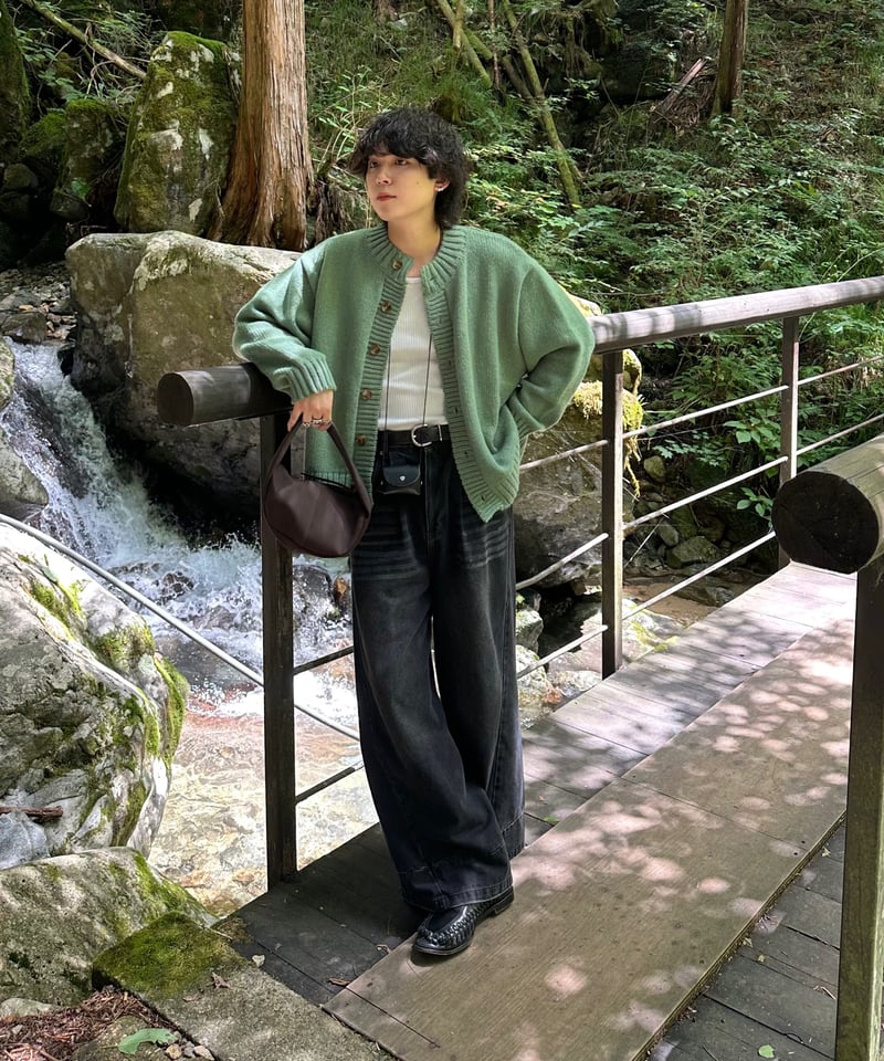 Crew Neck Cardigan【GREEN】 | Mr.Creape