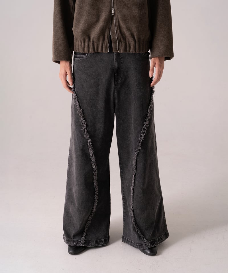 フリンジ切り替えデニム 【BLACK】 | Mr.Creape