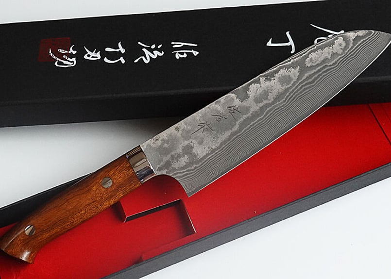 み*ん様 日本製 VG10 ダマスカス 三徳包丁185mm 黒柄 G1756E