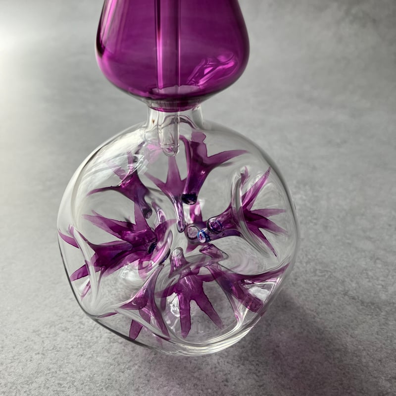 エジプトガラス　ガラス　花瓶　おしゃれ　希少　紫　ピンク　美品 エジプトガラス フラワーベース ピンク ラッパ型 | 【季節の