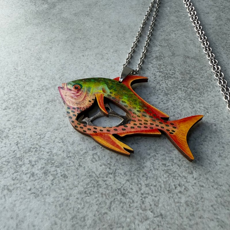 207 クラフト 木製ジュエリー 「ゼンマイの魚 – 時計仕掛けのサカナ 