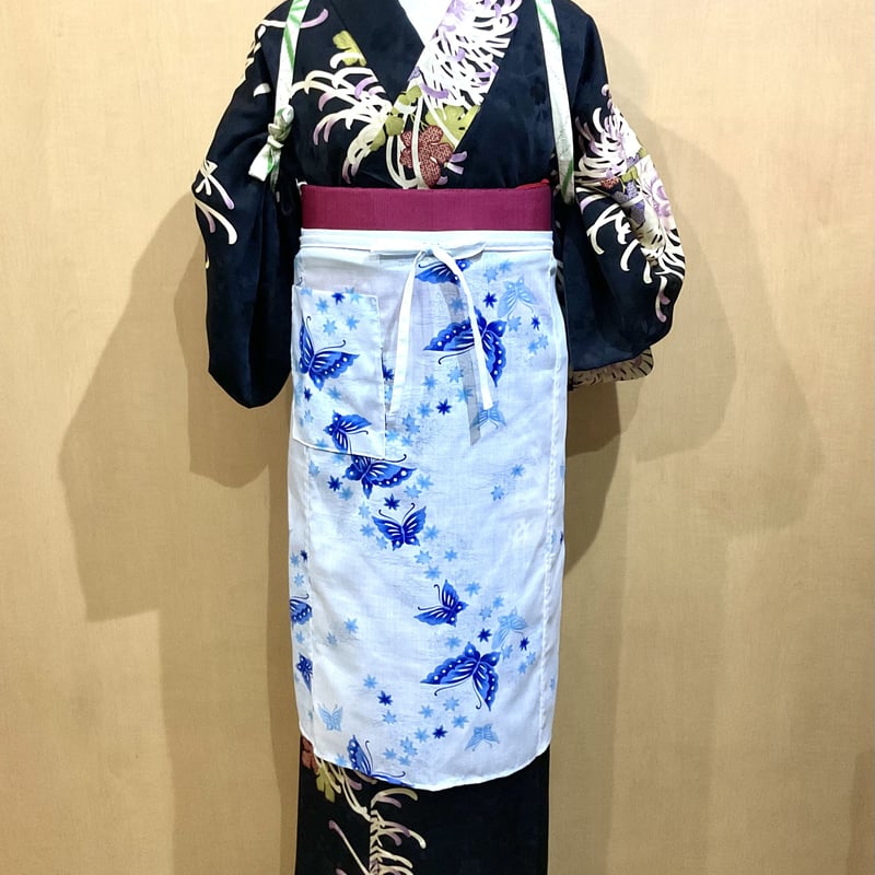 R14/古布 前掛け エプロン 藍染 厚手木綿 リメイク 時代 骨董 古裂