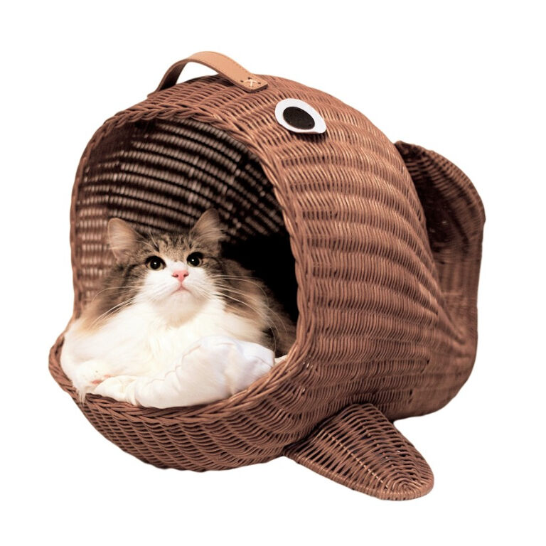 ペット用ベッド ラタンクジラベッド ブラウン 猫用 推奨体重～6kgまで 57×47×43cm...