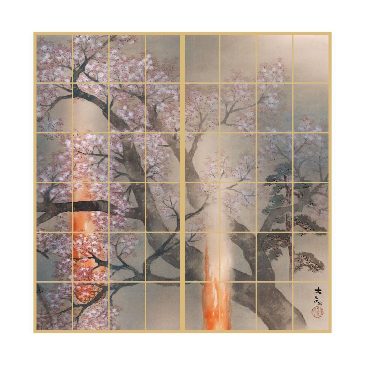 日本の名画 障子紙 横山大観 夜桜 花 2枚1組 のりで貼るタイプ 幅91cm×長さ182cm...