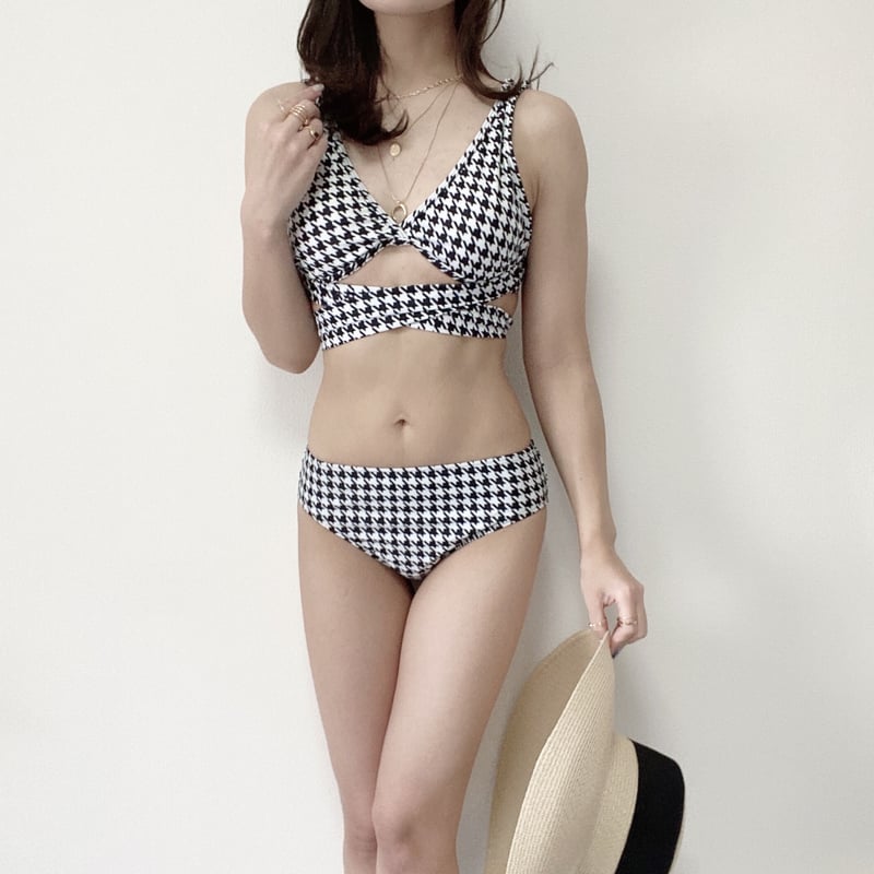 【ビキニ】【水着】千鳥格子柄バッククロスリボン クロスビキニ 【未使用タグ付き】 楽天市場】【送料無料】ビキニ 千鳥格子 新商品 韓国風 クロス