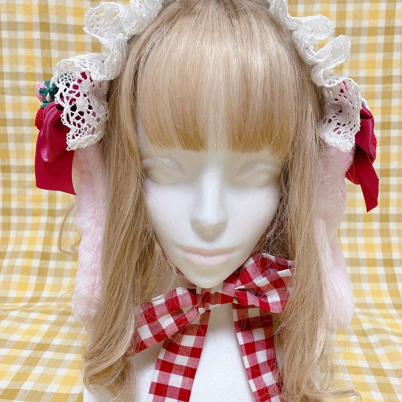 ネコ耳付き　バラとイチゴのバブーシュカ バブーシュカ | Dream Syndrome STORE