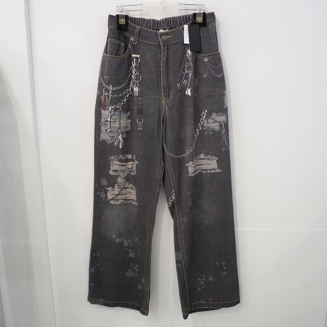 新品 定価9900円 アトリエ バイクスター 25ss デジタル プリント ワイド デニム 黒 ブラック メンズ M S