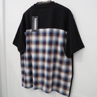 新品 定価16500円 プレジャーズ オンブレ チェック シャツ生地 切替 ヘビーウエイト Tシャツ 黒 ブラック メンズ L 2XL