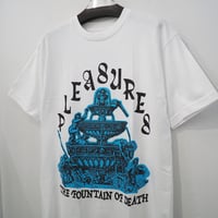 新品 定価11880円 プレジャーズ THE FOUNTAIN OF DEATH プリント Tシャツ 白 ホワイト 青 ブルー メンズ M S