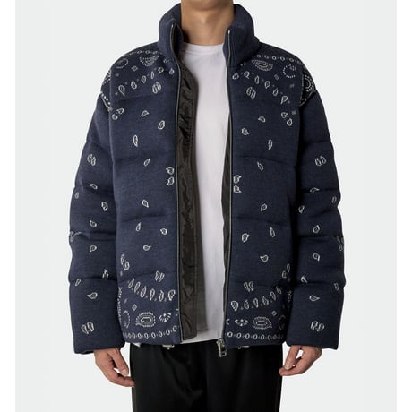 新品 定価498300円 アラヌイ 22aw バンダナ柄 ニット ダウン ジャケット 紺 ネイビー メンズ M L