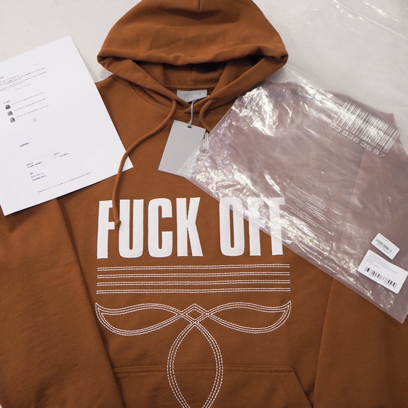 新品 定価154000円 ヴェトモン VTMNTS FUCK OFF 刺繍 フーディー 茶色 