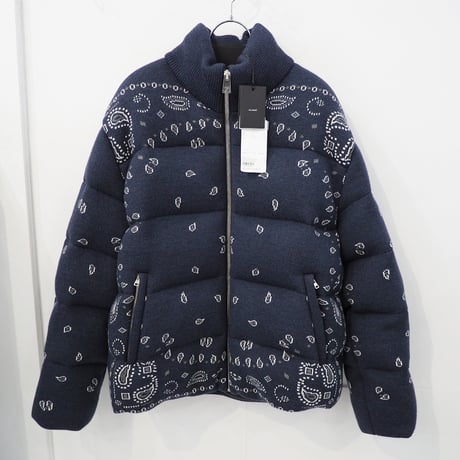 新品 定価498300円 アラヌイ 22aw バンダナ柄 ニット ダウン ジャケット 紺 ネイビー メンズ M L