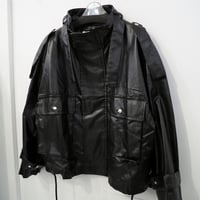 新品 定価14300円 オクオク 春 フェイクレザー 短丈 デザイン ジャケット 黒 ブラック メンズ L XL