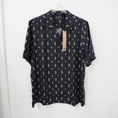 新品 定価28600円 スビ 24ss 春夏 プリント 開襟 半袖 シャツ 黒 ブラック メンズ L