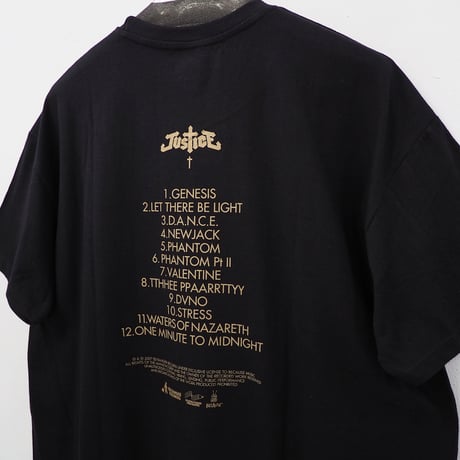 新品 XL ジャスティス 公式 クロス プリント Tシャツ 黒 ブラック 金