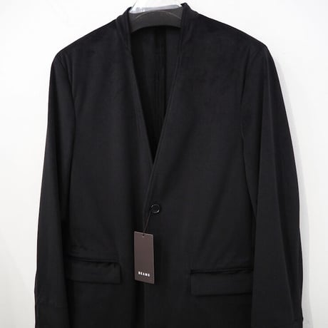 新品 定価39600円 インターナショナルギャラリー ビームス 日本製 ベロア ノーカラー ジャケット 黒 ブラック メンズ S