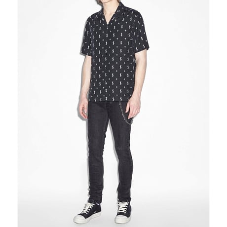 新品 定価28600円 スビ 24ss 春夏 プリント 開襟 半袖 シャツ 黒 ブラック メンズ L