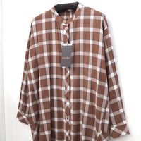 新品 定価16500円 エッシュ 春夏 オーバーサイズ バンドカラー チェック シャツ ワンピース 茶 ブラウス M Ｌ