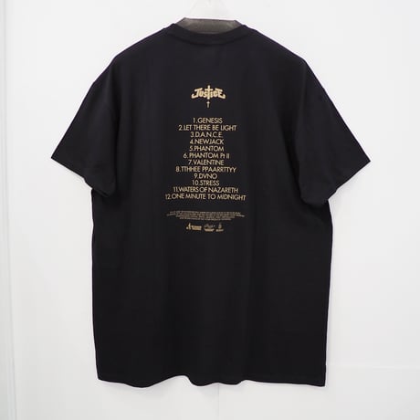 新品 XL ジャスティス 公式 クロス プリント Tシャツ 黒 ブラック 金