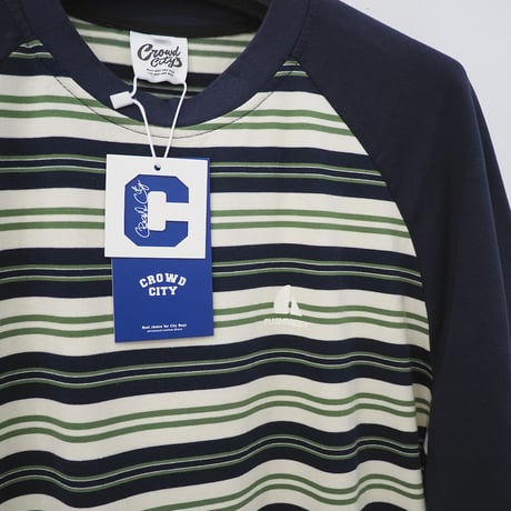新品 XL 定価8490円 クラウドシティ ラグランスリーブ ボーダー Tシャツ 紺 ネイビー 緑 グリーン メンズ