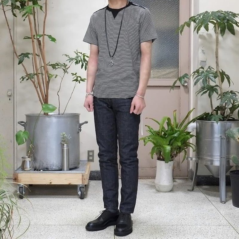 新品 定価16092円 ソロイスト 16ss 細ボーダー モックネック タイト T