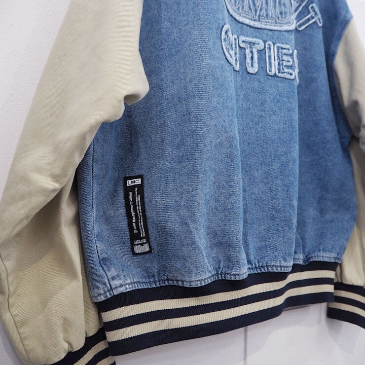 新品 定価36300円 エルエムシー デニム ベースボール ジャケット 青 ブルー ベージュ メンズ L XL