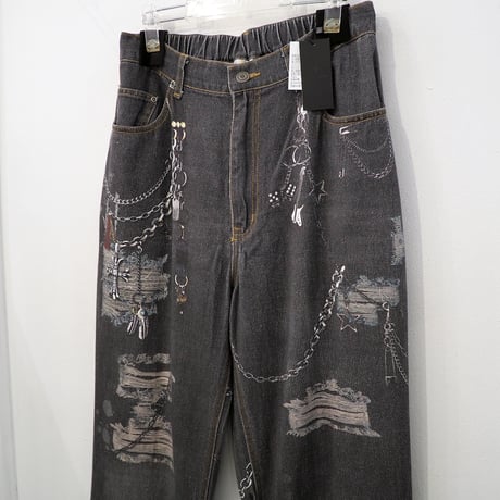 新品 定価9900円 アトリエ バイクスター 25ss デジタル プリント ワイド デニム 黒 ブラック メンズ M S