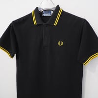 イングランド製 00s フレットペリー 60s 復刻 ポロシャツ 黒 ブラック 黄色 イエロー UK 10 レディース M S
