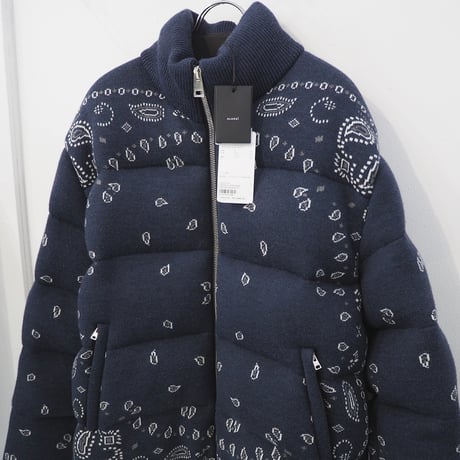 新品 定価498300円 アラヌイ 22aw バンダナ柄 ニット ダウン ジャケット 紺 ネイビー メンズ M L