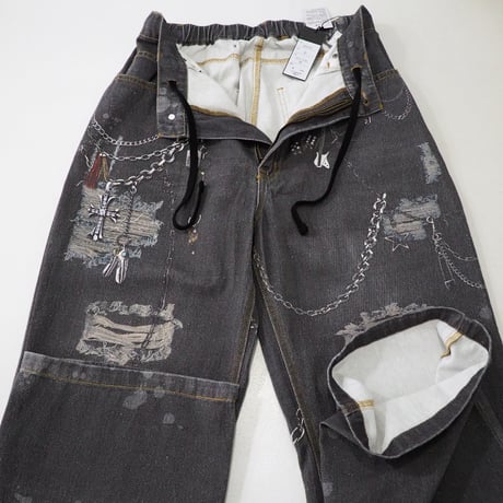 新品 定価9900円 アトリエ バイクスター 25ss デジタル プリント ワイド デニム 黒 ブラック メンズ M S