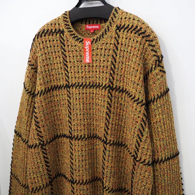新品 正規品 シュプリーム 23ss キルト ステッチ ニット 黄色 イエロー 