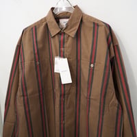新品 定価7700円 ディスコート 24ss 春夏 レトロ ストライプ オーバーサイズ 長袖 シャツ ブラウン 茶色 赤 メンズ L XL