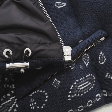 新品 定価498300円 アラヌイ 22aw バンダナ柄 ニット ダウン ジャケット 紺 ネイビー メンズ M L