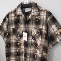 新品 定価41800円 ラフ ブリーチ ダメージ 加工 チェック 半袖 シャツ ブラウン 黒 メンズ L