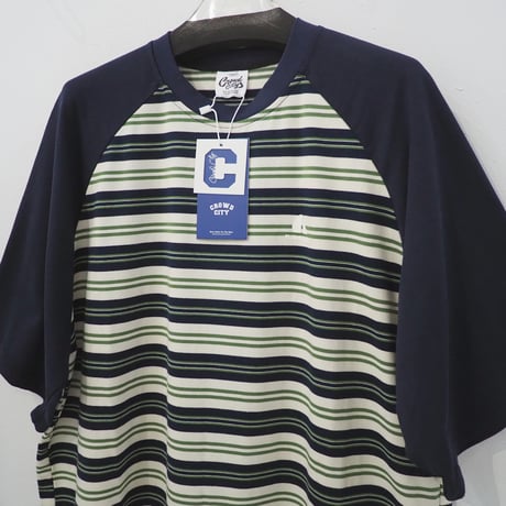 新品 XL 定価8490円 クラウドシティ ラグランスリーブ ボーダー Tシャツ 紺 ネイビー 緑 グリーン メンズ