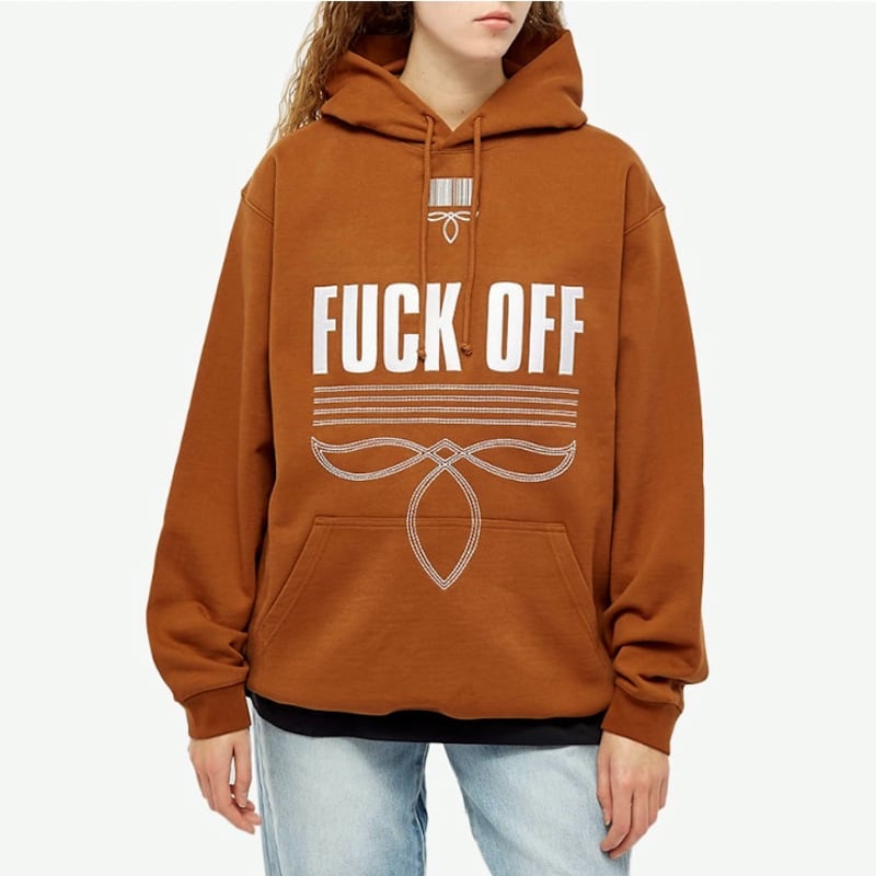 新品 定価154000円 ヴェトモン VTMNTS FUCK OFF 刺繍 フーディー 茶色 