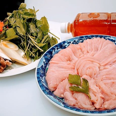 大阪の味  鶏しゃぶしゃぶ   季節の野菜と、蕎麦、出汁のセット