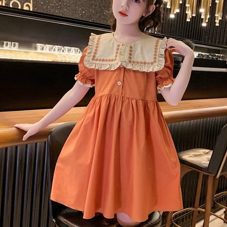 [子供服] 上品なフリル襟がかわいいお嬢様ワンピースドレス 韓国子供服 63960125