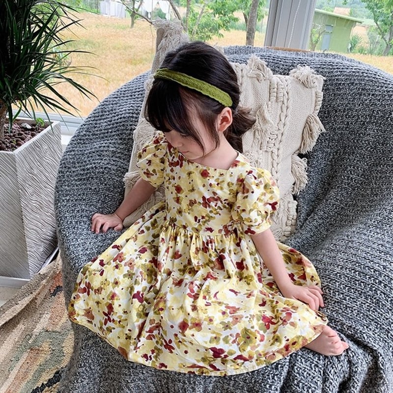 子供服] 背中ハート窓がかわいい花柄ワンピースドレス 韓国子供服