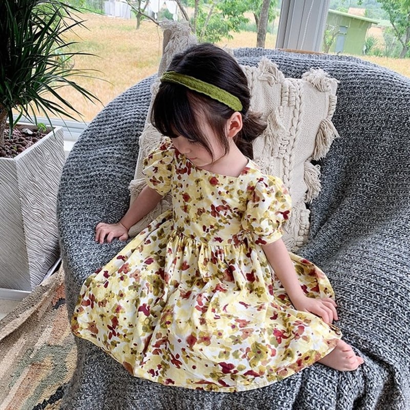 子供服] 背中ハート窓がかわいい花柄ワンピースドレス 韓国子供服 