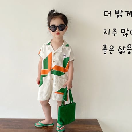 [子供服] カラフルなアクセントがかわいいつなぎ 韓国子供服　63675692